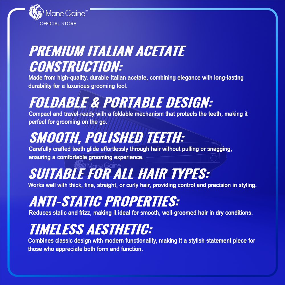 MANE GAINE™ Premium Italian Acetate Comb - Stylish & Durable Pocket Grooming Essential