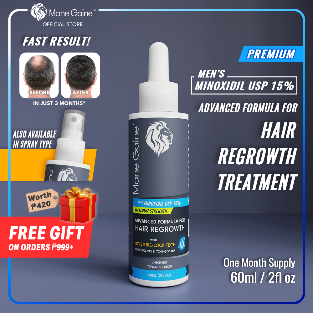 MANE GAINE™ Men's Minoxidil USP 15% MAXIMUM STRENGTH - Advanced Formula for Hair Regrowth (60ml)