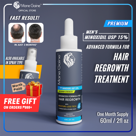 MANE GAINE™ Men's Minoxidil USP 15% MAXIMUM STRENGTH - Advanced Formula for Hair Regrowth (60ml)