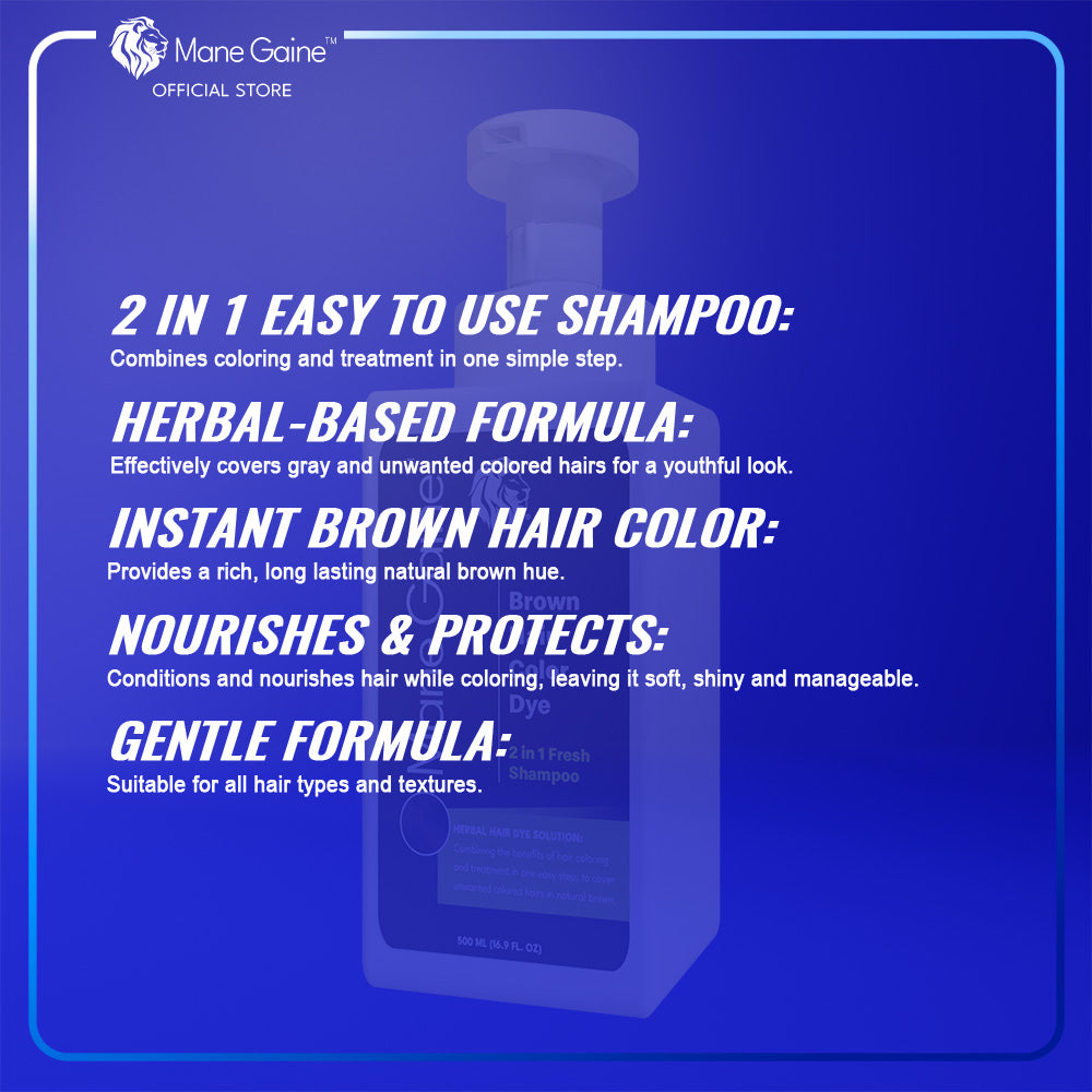 MANE GAINE™ Brown Hair Color Dye Shampoo - Herbal Hair Dye Shampoo for Brown Hair Care (500ml)