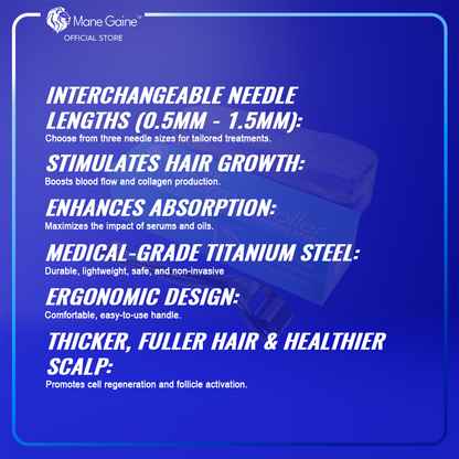 MANE GAINE™ Derma Roller Duralite Titanium Steel - Medical Grade Microneedling (0.5mm to 1.5mm)