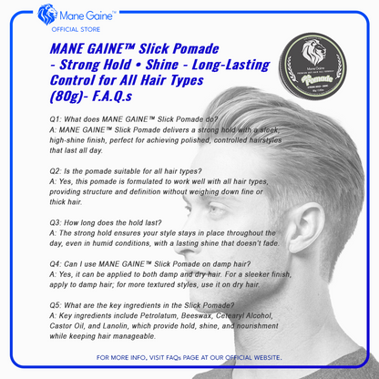 MANE GAINE™ Slick Pomade - Strong Hold • Shine - Long-Lasting Control for All Hair Types (80g)