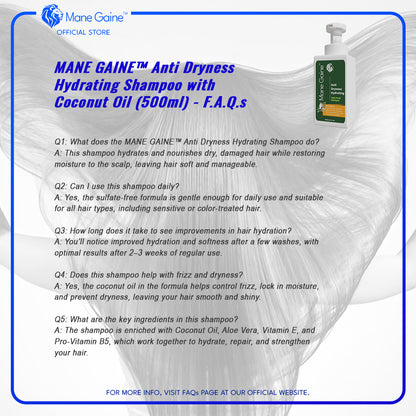 MANE GAINE™ Anti Dryness Hydrating Shampoo with Coconut Oil – Moisturizes & Nourishes (500ml)