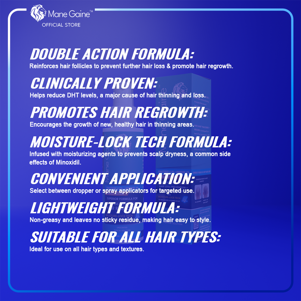 MANE GAINE™ FINASTERIDE 0.3% + MINOXIDIL 6% DOUBLE ACTION - Superior Formula for Hair Regrowth (60ml)