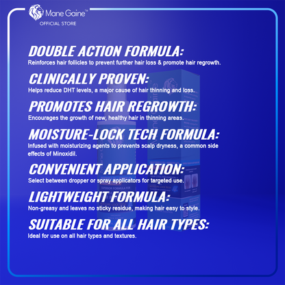 MANE GAINE™ FINASTERIDE 0.3% + MINOXIDIL 6% DOUBLE ACTION - Superior Formula for Hair Regrowth (60ml)