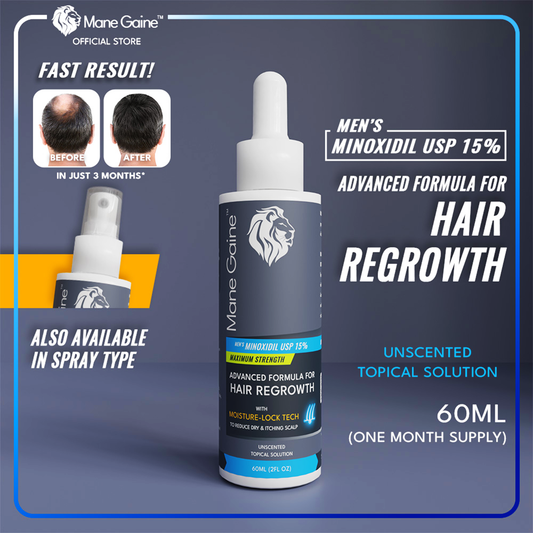 MANE GAINE™ Men's Minoxidil USP 15% MAXIMUM STRENGTH - Advanced Formula for Hair Regrowth (60ml)