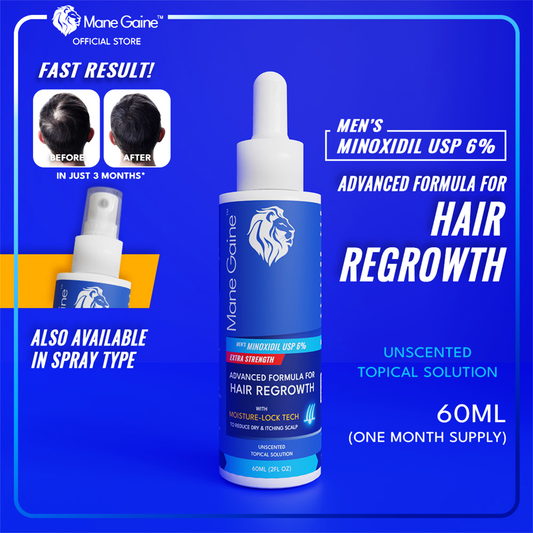 MANE GAINE™ Men's Minoxidil USP 6% EXTRA STRENGTH - Advanced Formula for Hair Regrowth (60ml)