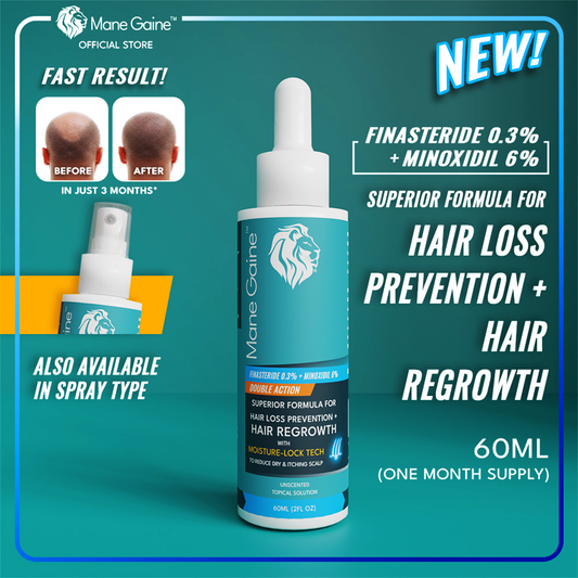 MANE GAINE™ FINASTERIDE 0.3% + MINOXIDIL 6% DOUBLE ACTION - Superior Formula for Hair Regrowth (60ml)